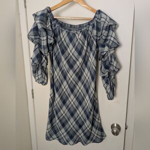 MAX STUDIO PLAID OFF SHOULDERS DRESS SIZE MEDIUM